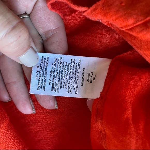 BODEN Women’s Relaxed Linen Shirt Orange Button Down Size 12P Oversized - Picture 8 of 8